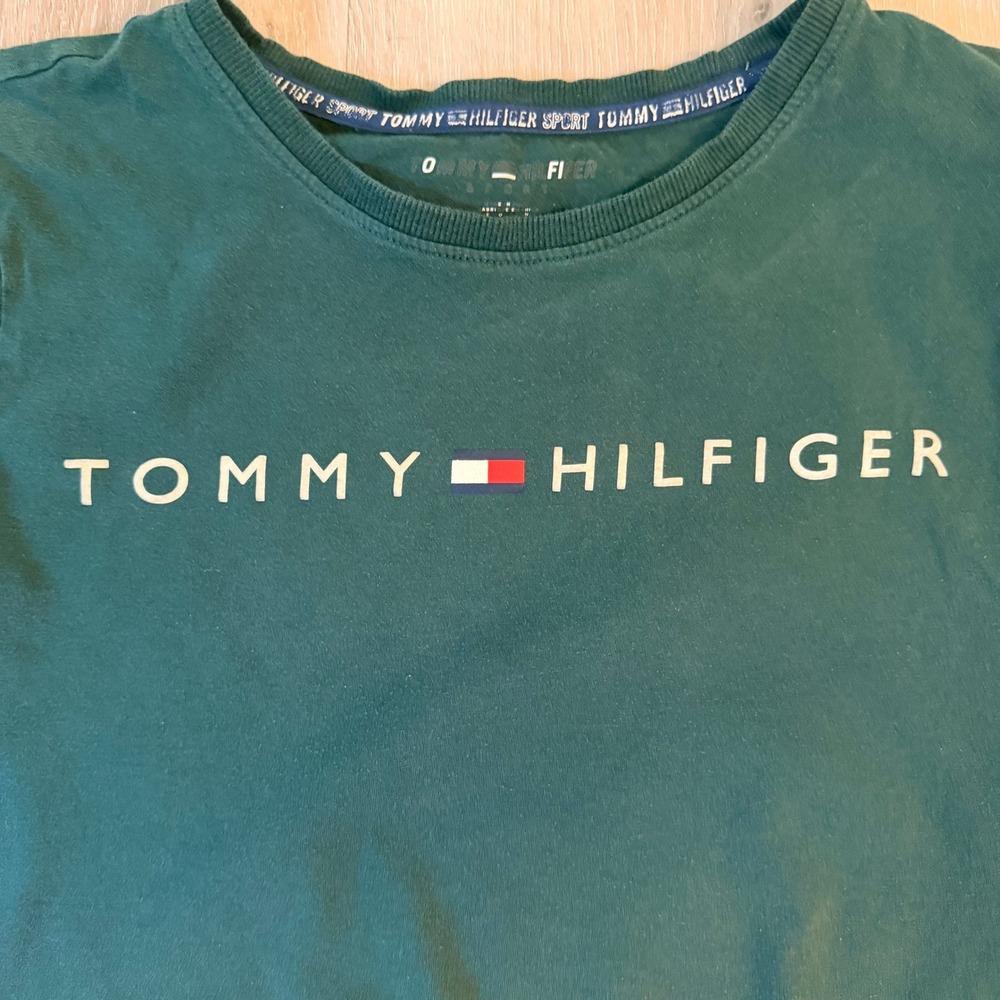 Tommy Hilfiger Sport Forest Green Logo Cropped T-Shirt Size M - Picture 4 of 5